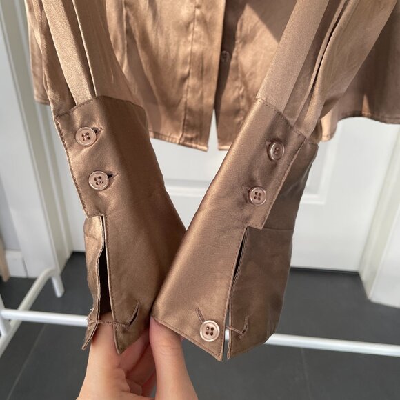 Le Chateau Stain Blouse, Champagne Silk Shirt, button down - Picture 4 of 6